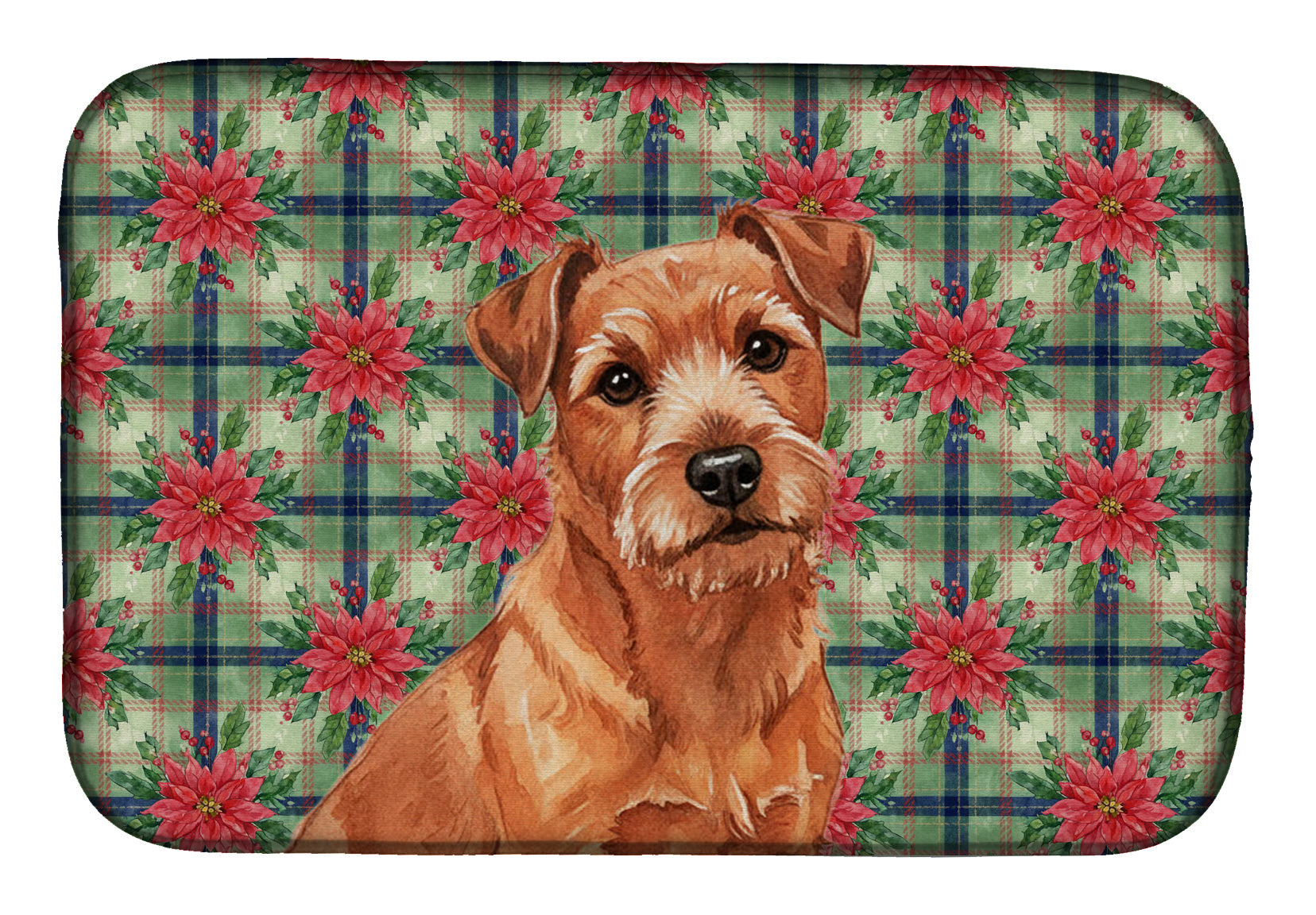 Red Norfolk Terrier Christmas PoinsettIas Dish Drying Mat Absorbent Dish Drying Mat Pad for Kitchen Counter Dish Drainer Mat for Countertop, 14 x 21", Multicolor