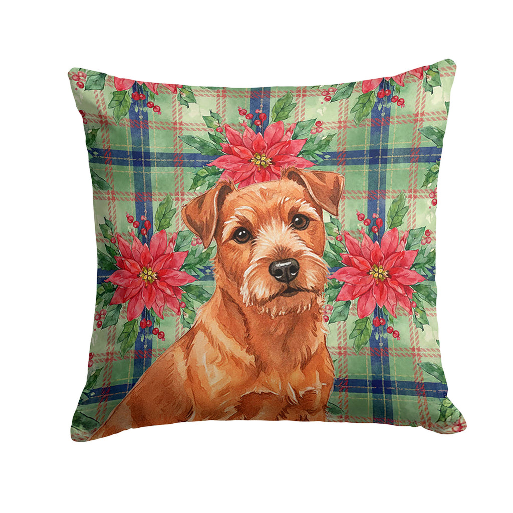 Red Norfolk Terrier Christmas PoinsettIas Decorative Throw Pillow 14x14 Indoor Outdoor Accent Cushion, Fabric Cover with Insert for Sofa, Bed, Porch & Living Room