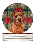 Red Norfolk Terrier Christmas PoinsettIas Large Sandstone Coasters Pack of 4 Absorbent Round Coasters Decor Gifts for Men or Women, 4 in, Multicolor