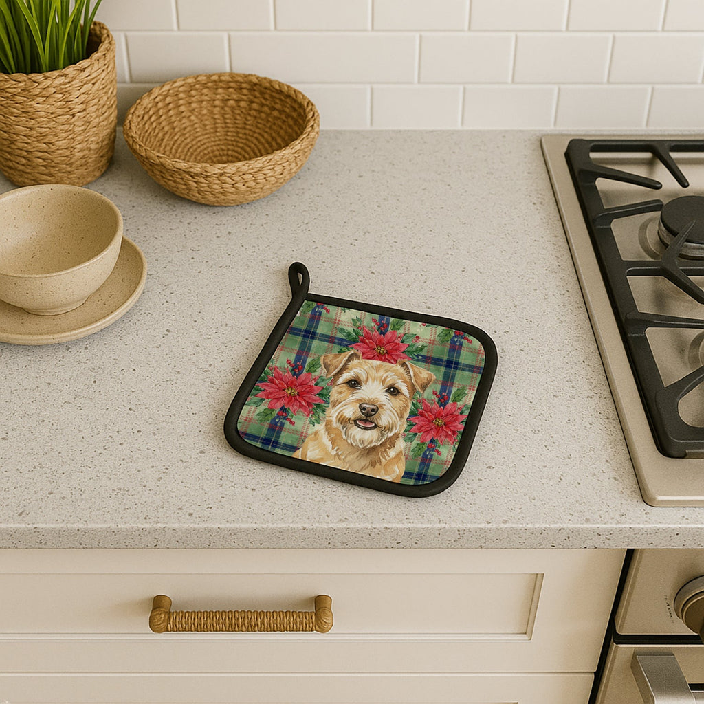 Wheaten Norfolk Terrier Christmas PoinsettIas Pot Holder Set of 2 Heat Resistant Quilted Hot Pads 7.5 x 7.5 Inch, Insulated Kitchen Trivets for Cooking & Baking