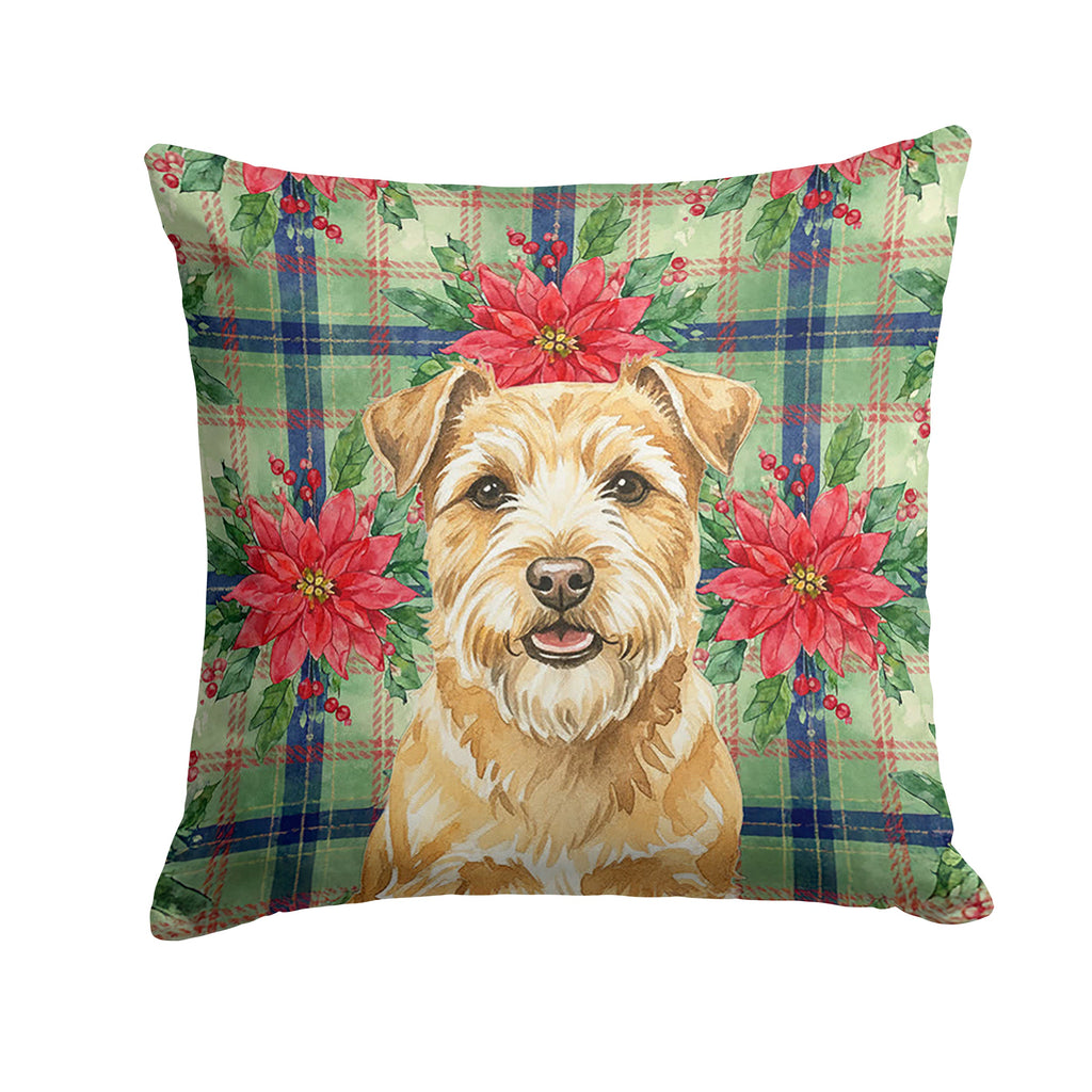 Wheaten Norfolk Terrier Christmas PoinsettIas Decorative Throw Pillow 18x18 Indoor Outdoor Accent Cushion, Fabric Cover with Insert for Sofa, Bed, Porch & Living Room