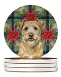 Wheaten Norfolk Terrier Christmas PoinsettIas Large Sandstone Coasters Pack of 4 Absorbent Round Coasters Decor Gifts for Men or Women, 4 in, Multicolor