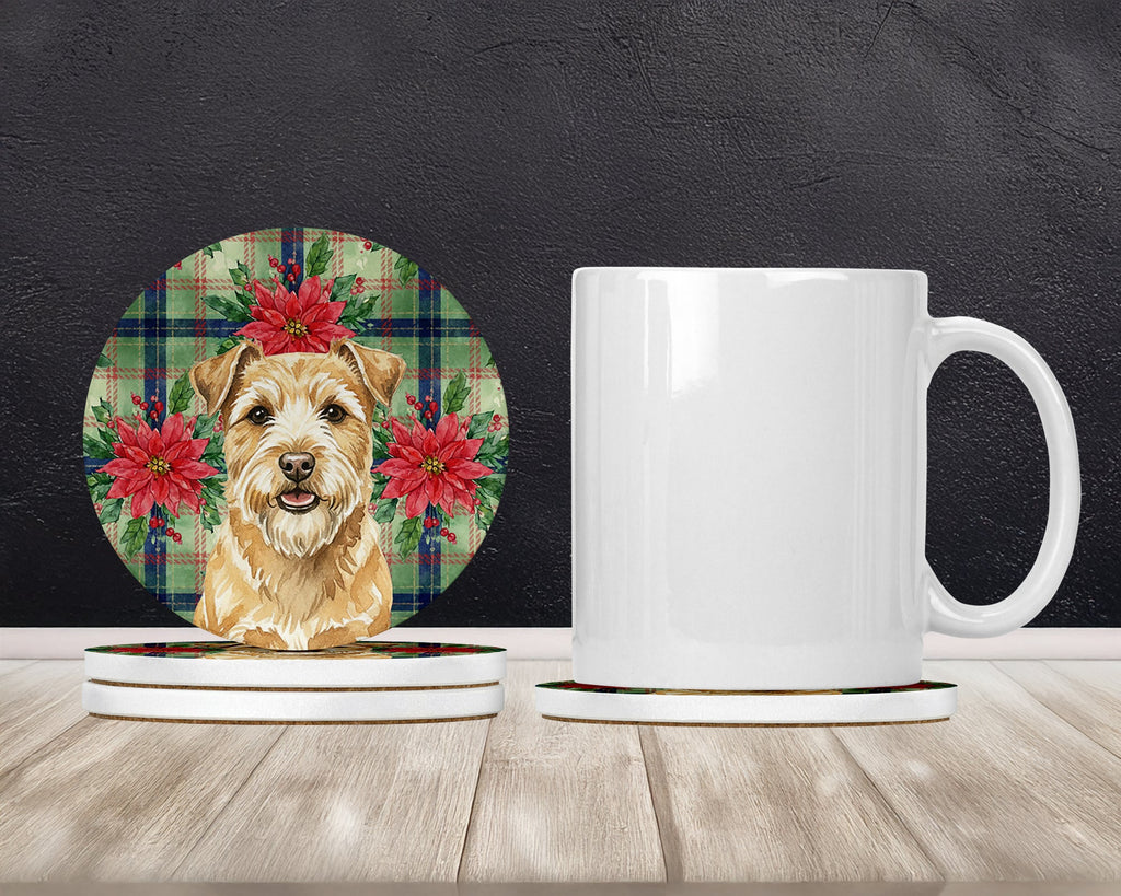 Wheaten Norfolk Terrier Christmas PoinsettIas Large Sandstone Coasters Pack of 4 Absorbent Round Coasters Decor Gifts for Men or Women, 4 in, Multicolor