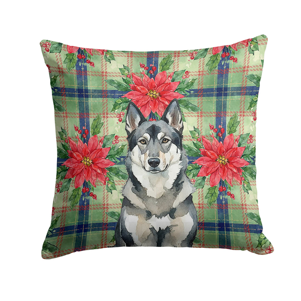 Norwegian Elkhound Christmas PoinsettIas Decorative Throw Pillow 14x14 Indoor Outdoor Accent Cushion, Fabric Cover with Insert for Sofa, Bed, Porch & Living Room