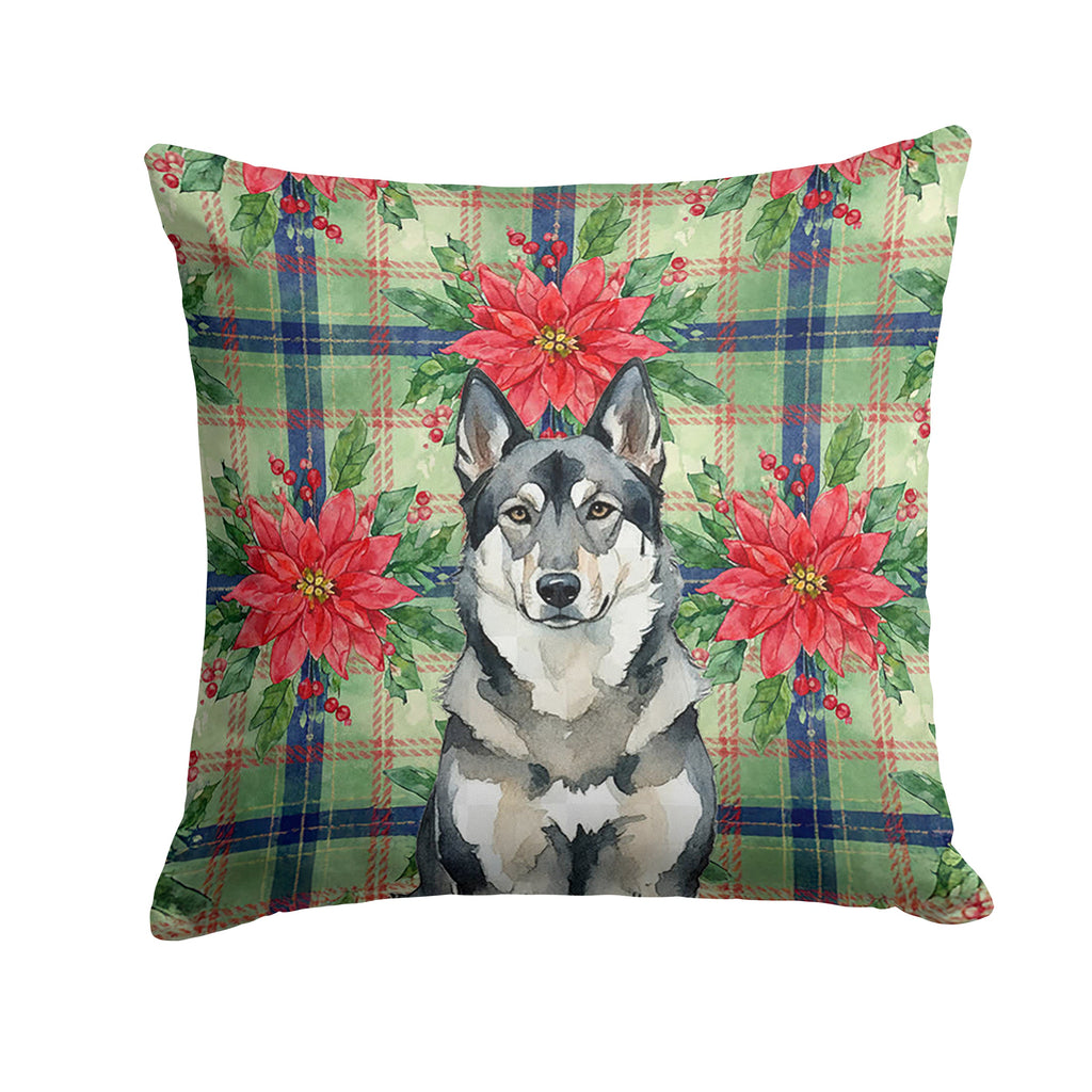 Norwegian Elkhound Christmas PoinsettIas Decorative Throw Pillow 18x18 Indoor Outdoor Accent Cushion, Fabric Cover with Insert for Sofa, Bed, Porch & Living Room