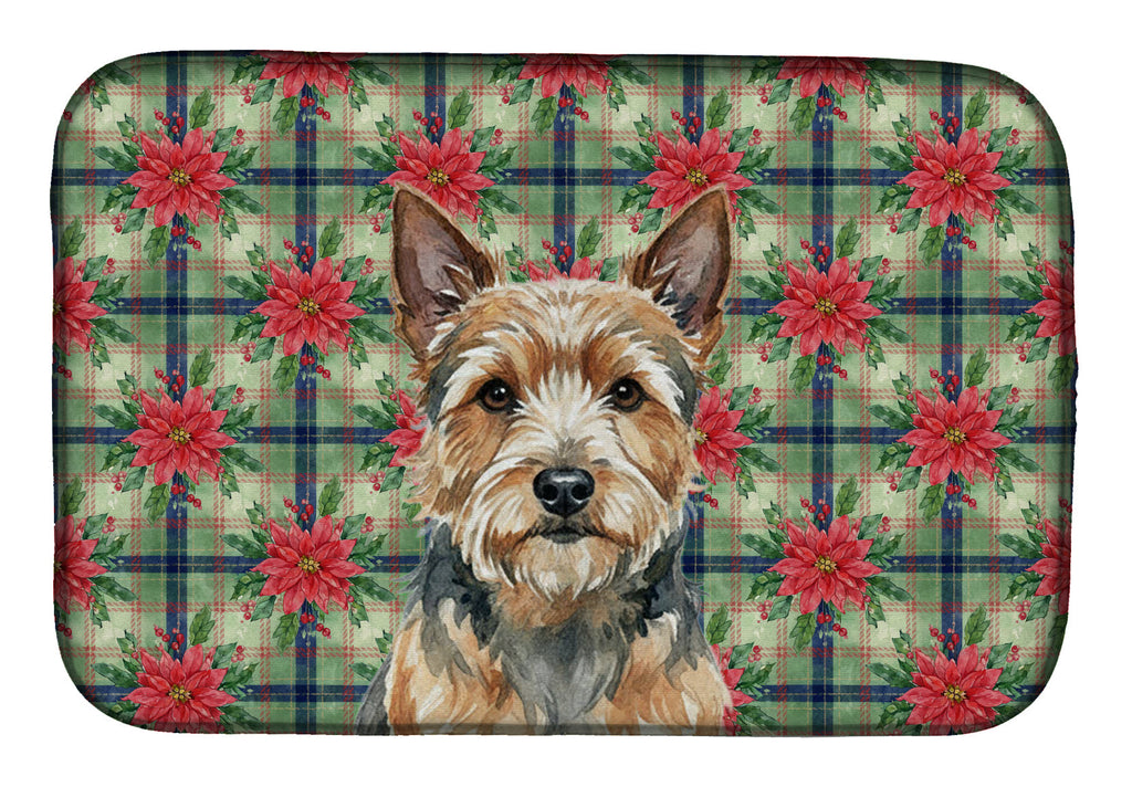 Norwich Terrier Christmas PoinsettIas Dish Drying Mat Absorbent Dish Drying Mat Pad for Kitchen Counter Dish Drainer Mat for Countertop, 14 x 21", Multicolor