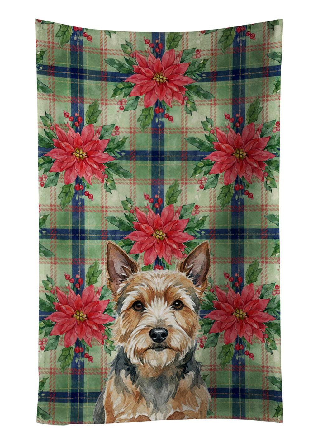 Norwich Terrier Christmas PoinsettIas Kitchen Towel Velour Plush Front and Cotton Loop Back Machine Washable