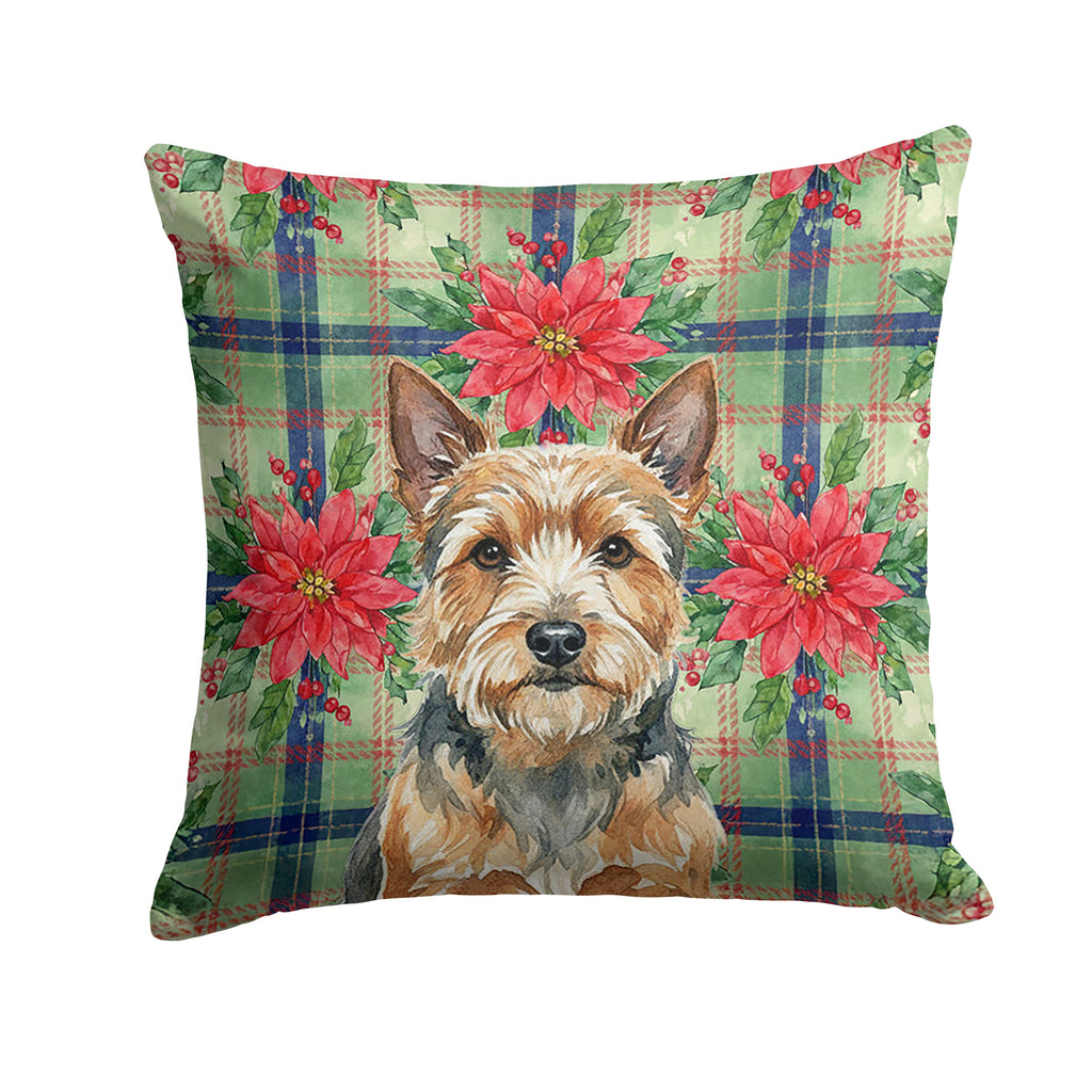Norwich Terrier Christmas PoinsettIas Decorative Throw Pillow 14x14 Indoor Outdoor Accent Cushion, Fabric Cover with Insert for Sofa, Bed, Porch & Living Room