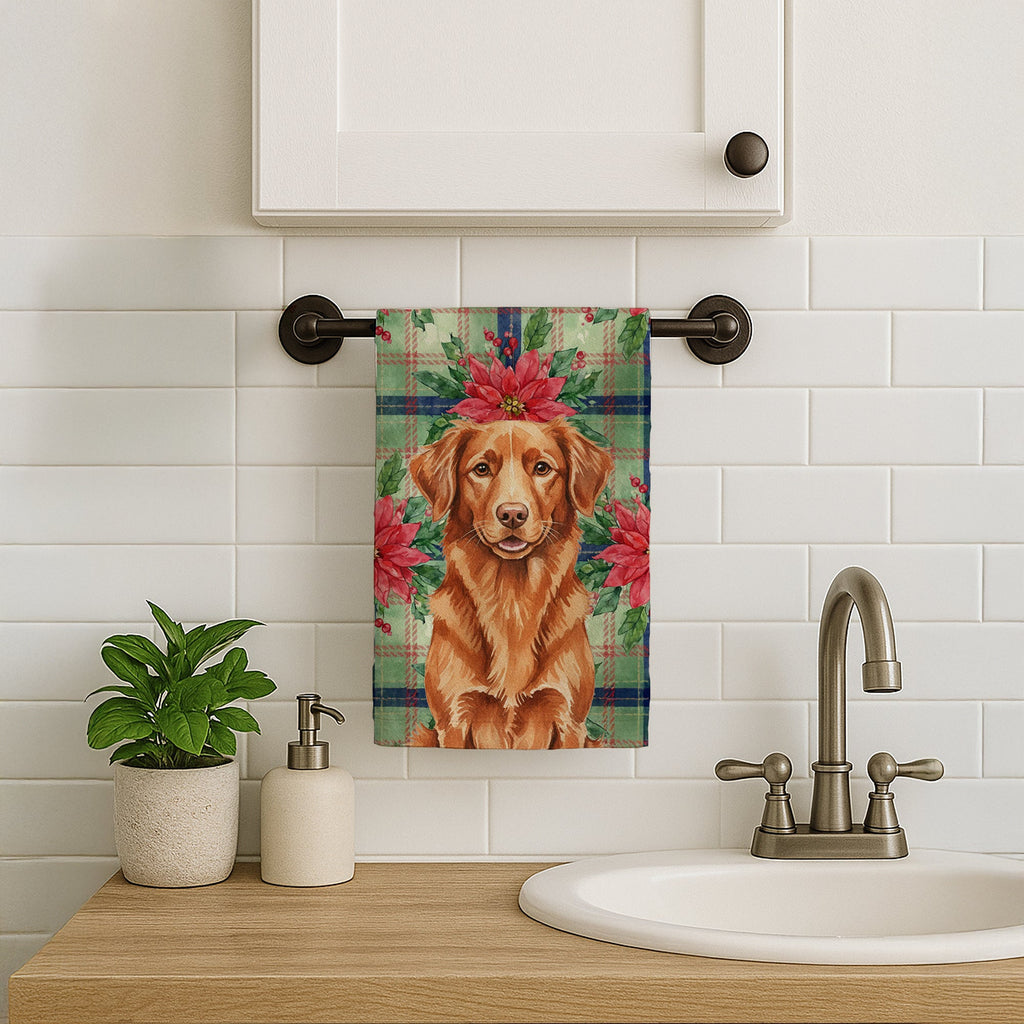 Copper Nova Scotia Duck Tolling Retriever Christmas PoinsettIas Kitchen Towel Velour Plush Front and Cotton Loop Back Machine Washable