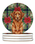 Copper Nova Scotia Duck Tolling Retriever Christmas PoinsettIas Large Sandstone Coasters Pack of 4 Absorbent Round Coasters Decor Gifts for Men or Women, 4 in, Multicolor