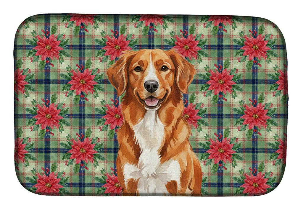 Orange Nova Scotia Duck Tolling Retriever Christmas PoinsettIas Dish Drying Mat Absorbent Dish Drying Mat Pad for Kitchen Counter Dish Drainer Mat for Countertop, 14 x 21", Multicolor