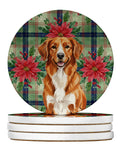 Orange Nova Scotia Duck Tolling Retriever Christmas PoinsettIas Large Sandstone Coasters Pack of 4 Absorbent Round Coasters Decor Gifts for Men or Women, 4 in, Multicolor