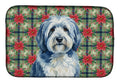 Blue and White Old English Sheepdog Christmas PoinsettIas Dish Drying Mat Absorbent Dish Drying Mat Pad for Kitchen Counter Dish Drainer Mat for Countertop, 14 x 21", Multicolor