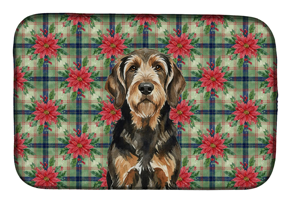 Black and Tan Otterhound Christmas PoinsettIas Dish Drying Mat Absorbent Dish Drying Mat Pad for Kitchen Counter Dish Drainer Mat for Countertop, 14 x 21", Multicolor