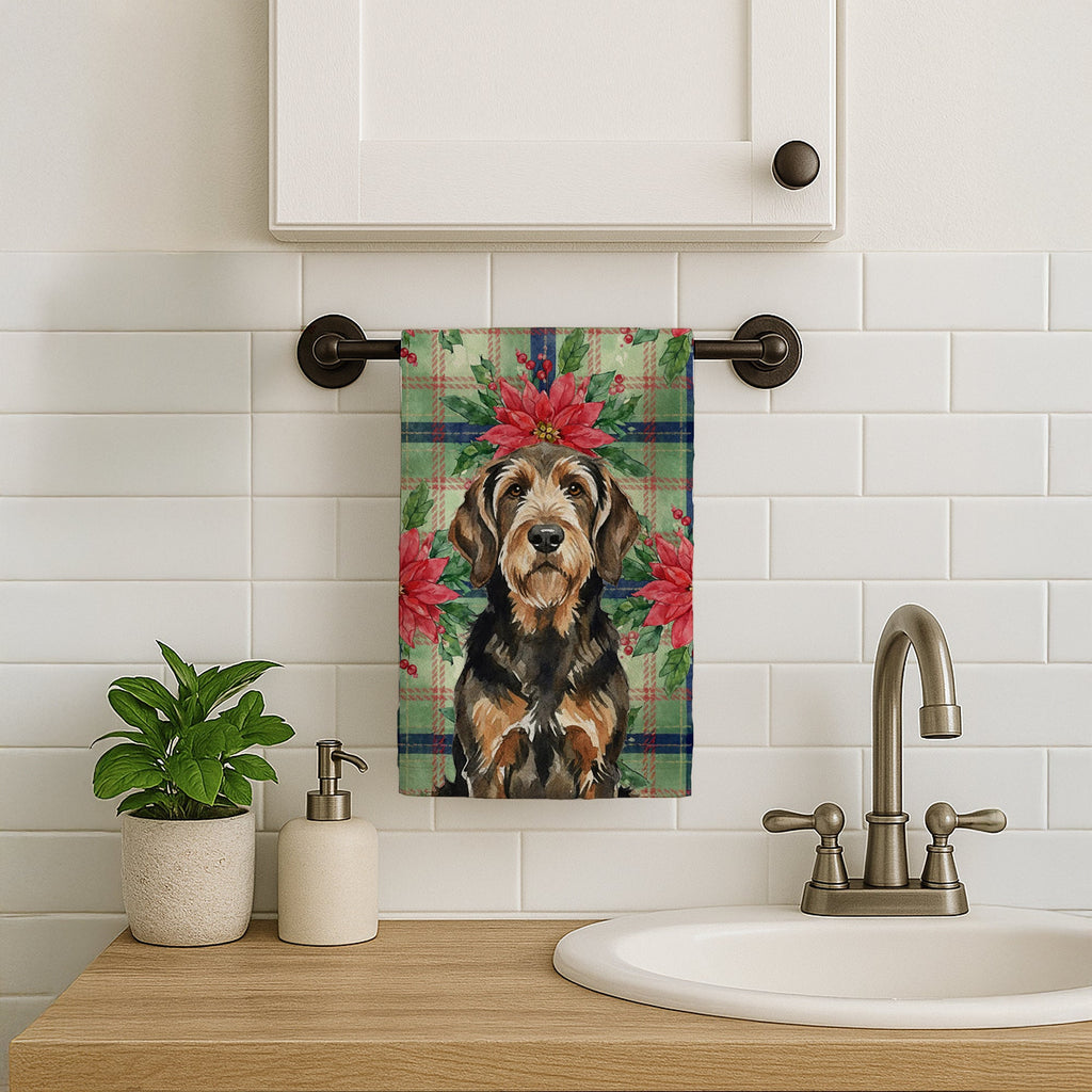 Black and Tan Otterhound Christmas PoinsettIas Kitchen Towel Velour Plush Front and Cotton Loop Back Machine Washable