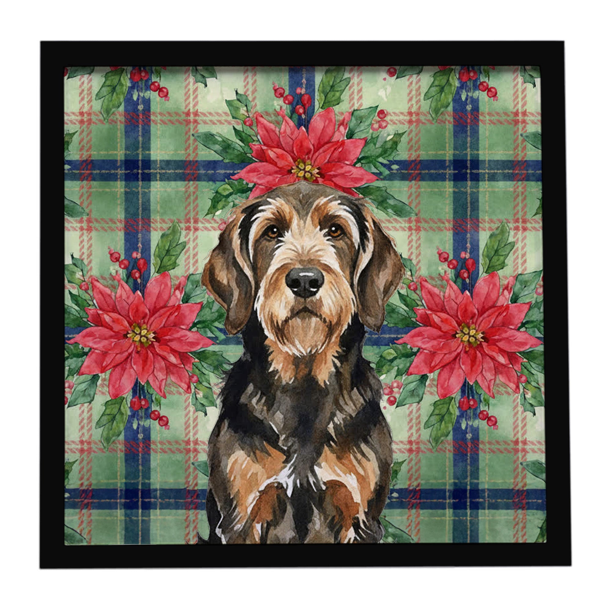 Black and Tan Otterhound Christmas PoinsettIas Framed Metal Print Bathroom, Kitchen, Office, Home Decor Wall Art Ready to Hang, Square, 8X8