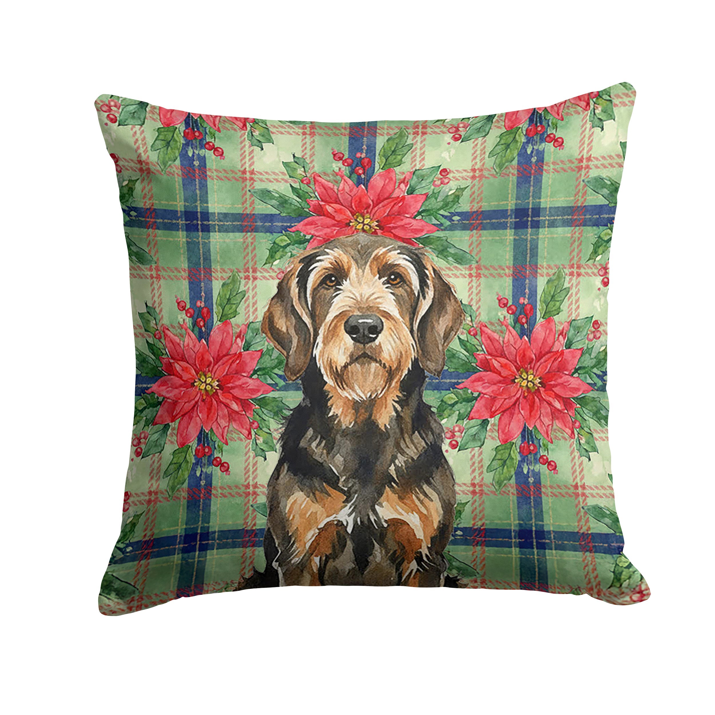 Black and Tan Otterhound Christmas PoinsettIas Decorative Throw Pillow 18x18 Indoor Outdoor Accent Cushion, Fabric Cover with Insert for Sofa, Bed, Porch & Living Room