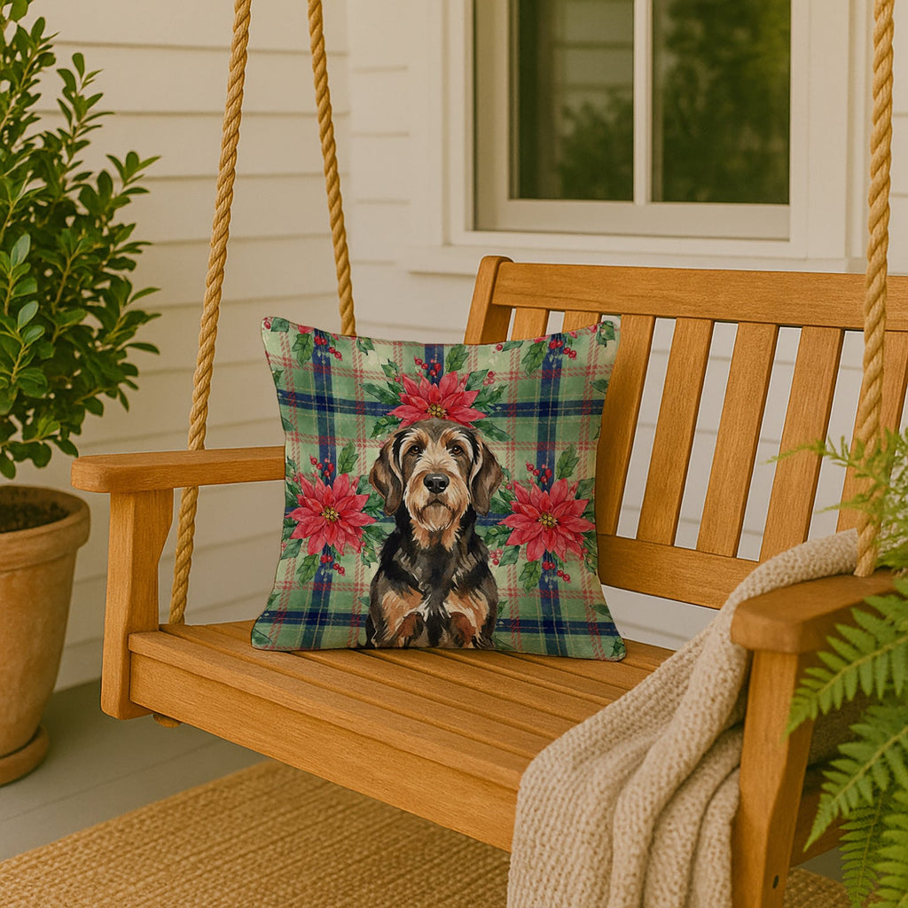 Black and Tan Otterhound Christmas PoinsettIas Decorative Throw Pillow 18x18 Indoor Outdoor Accent Cushion, Fabric Cover with Insert for Sofa, Bed, Porch & Living Room
