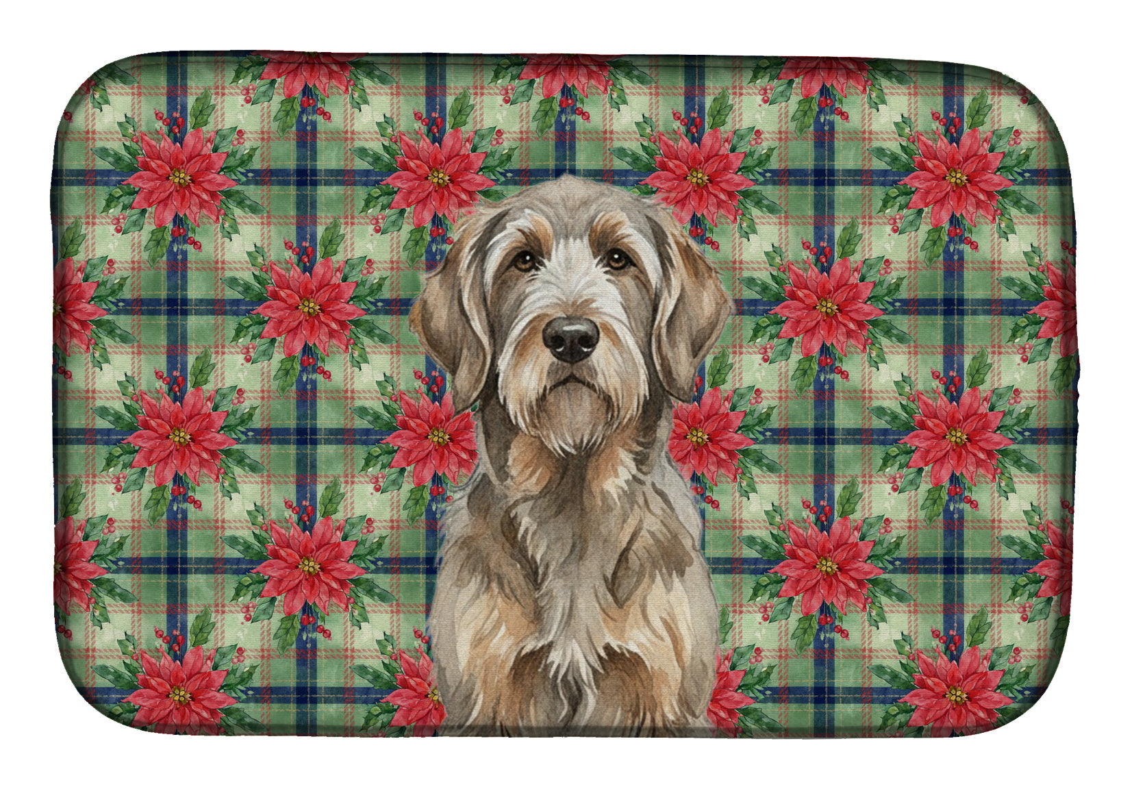 Grizzle and Tan Otterhound Christmas PoinsettIas Dish Drying Mat Absorbent Dish Drying Mat Pad for Kitchen Counter Dish Drainer Mat for Countertop, 14 x 21", Multicolor
