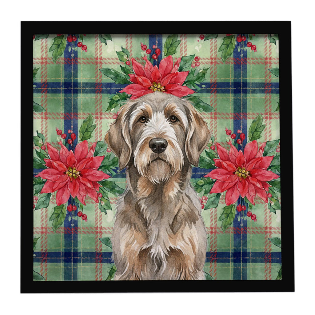Grizzle and Tan Otterhound Christmas PoinsettIas Framed Metal Print Bathroom, Kitchen, Office, Home Decor Wall Art Ready to Hang, Square, 8X8