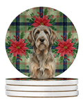 Grizzle and Tan Otterhound Christmas PoinsettIas Large Sandstone Coasters Pack of 4 Absorbent Round Coasters Decor Gifts for Men or Women, 4 in, Multicolor
