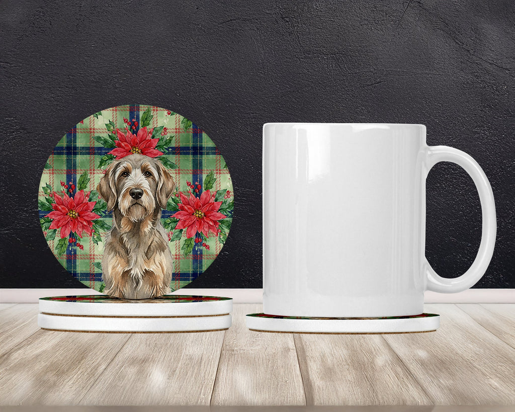 Grizzle and Tan Otterhound Christmas PoinsettIas Large Sandstone Coasters Pack of 4 Absorbent Round Coasters Decor Gifts for Men or Women, 4 in, Multicolor