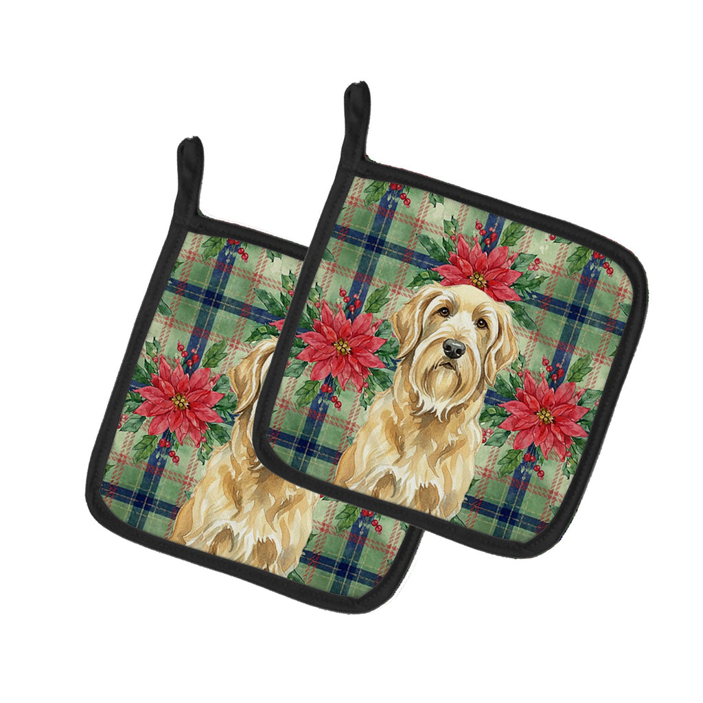 Wheaten and Tan Otterhound Christmas PoinsettIas Pot Holder Set of 2 Heat Resistant Quilted Hot Pads 7.5 x 7.5 Inch, Insulated Kitchen Trivets for Cooking & Baking