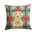 Wheaten and Tan Otterhound Christmas PoinsettIas Decorative Throw Pillow 14x14 Indoor Outdoor Accent Cushion, Fabric Cover with Insert for Sofa, Bed, Porch & Living Room