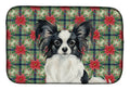 Black and White Papillon Christmas PoinsettIas Dish Drying Mat Absorbent Dish Drying Mat Pad for Kitchen Counter Dish Drainer Mat for Countertop, 14 x 21", Multicolor