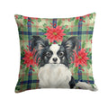 Black and White Papillon Christmas PoinsettIas Decorative Throw Pillow 14x14 Indoor Outdoor Accent Cushion, Fabric Cover with Insert for Sofa, Bed, Porch & Living Room