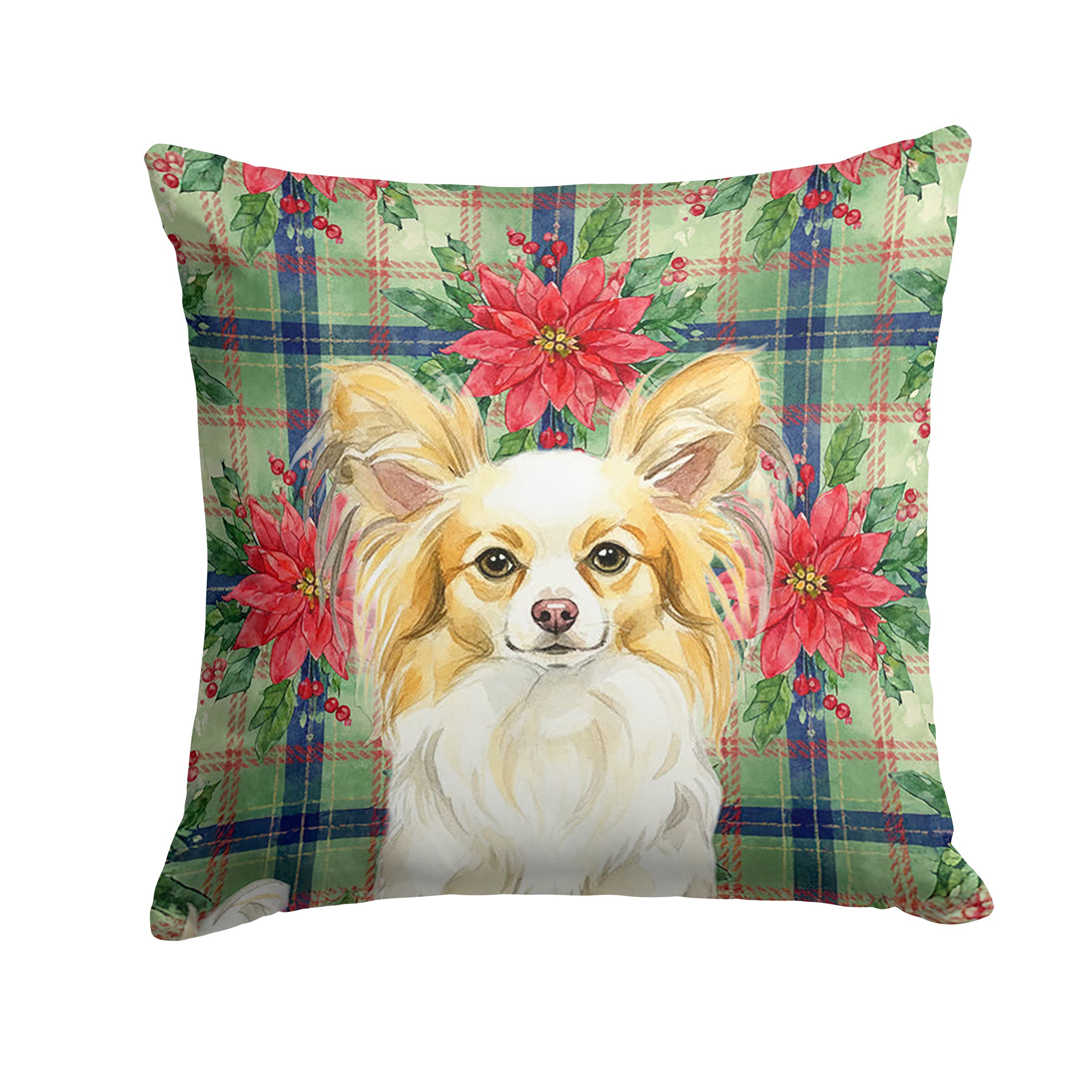 Lemon and White Papillon Christmas PoinsettIas Decorative Throw Pillow 18x18 Indoor Outdoor Accent Cushion, Fabric Cover with Insert for Sofa, Bed, Porch & Living Room