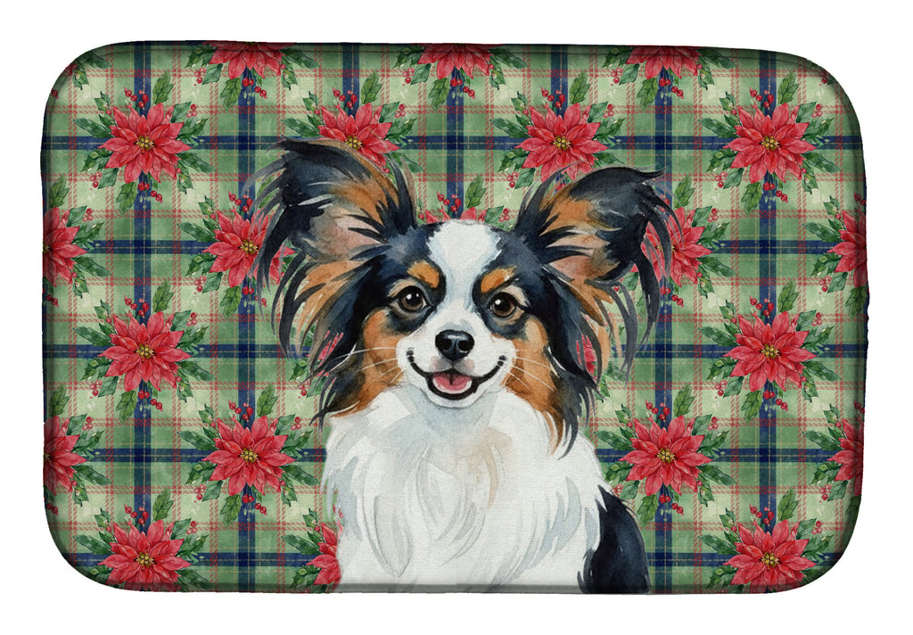 Tricoilor Papillon Christmas PoinsettIas Dish Drying Mat Absorbent Dish Drying Mat Pad for Kitchen Counter Dish Drainer Mat for Countertop, 14 x 21", Multicolor