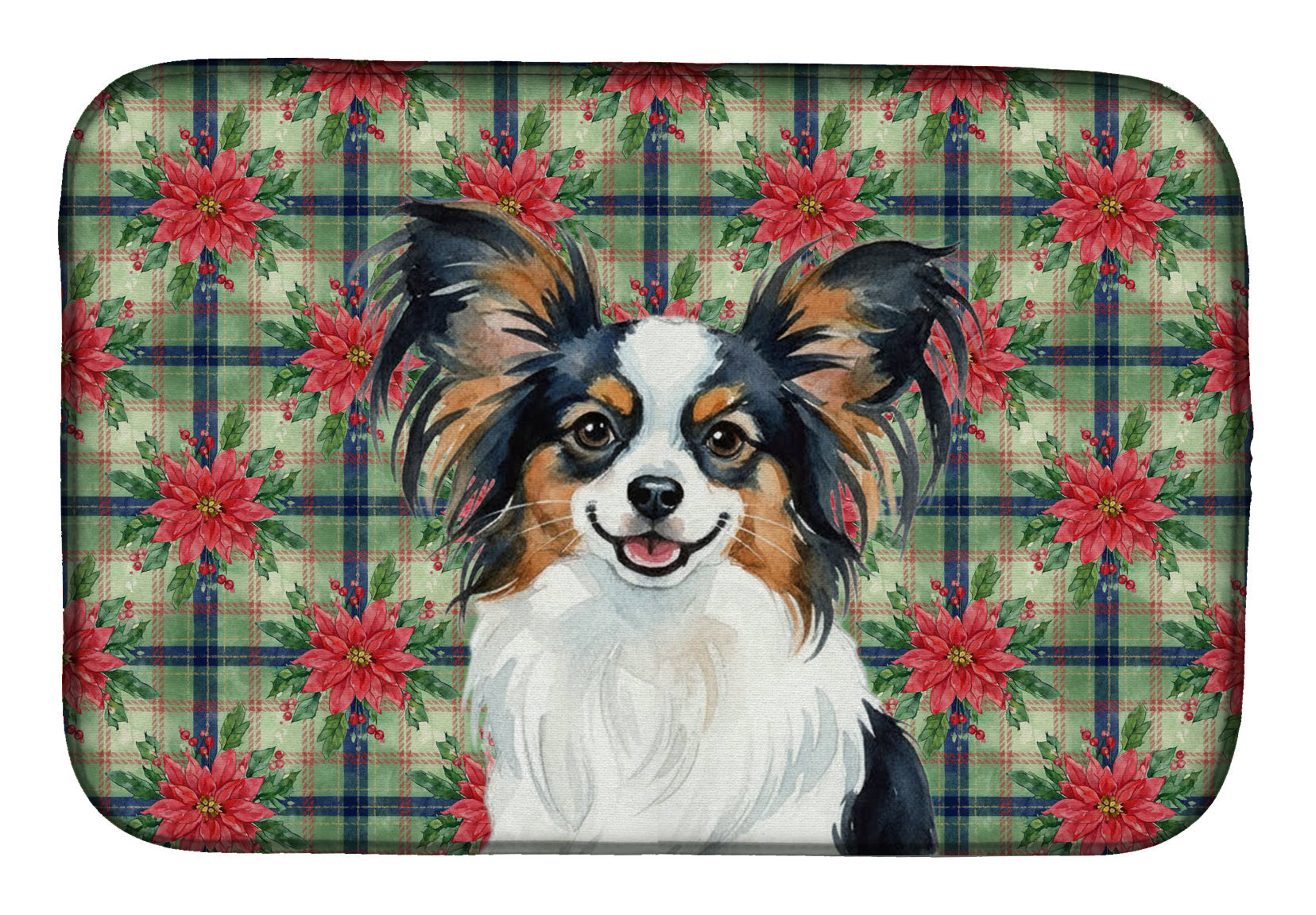 Tricoilor Papillon Christmas PoinsettIas Dish Drying Mat Absorbent Dish Drying Mat Pad for Kitchen Counter Dish Drainer Mat for Countertop, 14 x 21", Multicolor