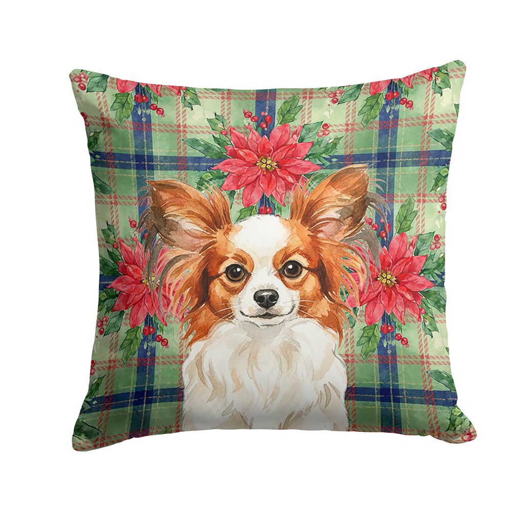 White with Red Papillon Christmas PoinsettIas Decorative Throw Pillow 18x18 Indoor Outdoor Accent Cushion, Fabric Cover with Insert for Sofa, Bed, Porch & Living Room