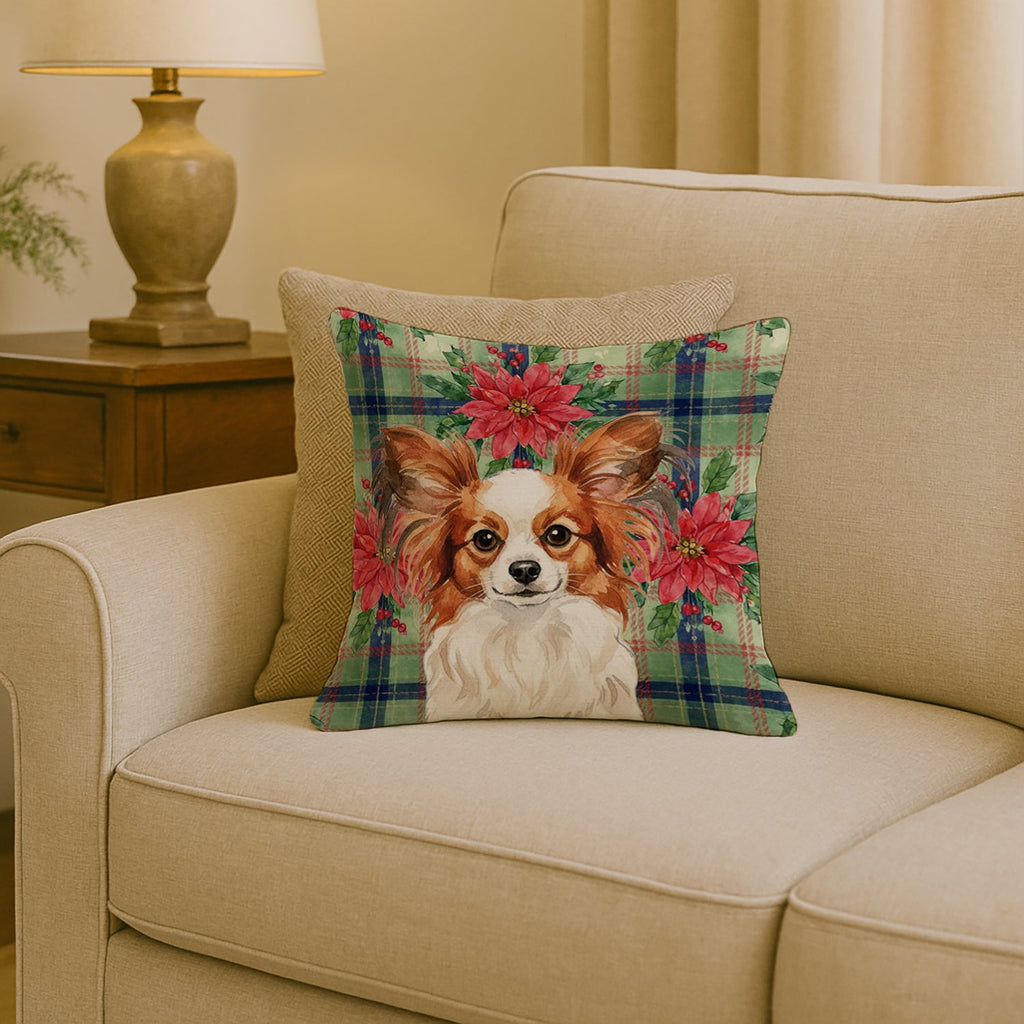 White with Red Papillon Christmas PoinsettIas Decorative Throw Pillow 18x18 Indoor Outdoor Accent Cushion, Fabric Cover with Insert for Sofa, Bed, Porch & Living Room