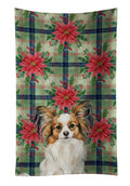White with Sable Papillon Christmas PoinsettIas Kitchen Towel Velour Plush Front and Cotton Loop Back Machine Washable