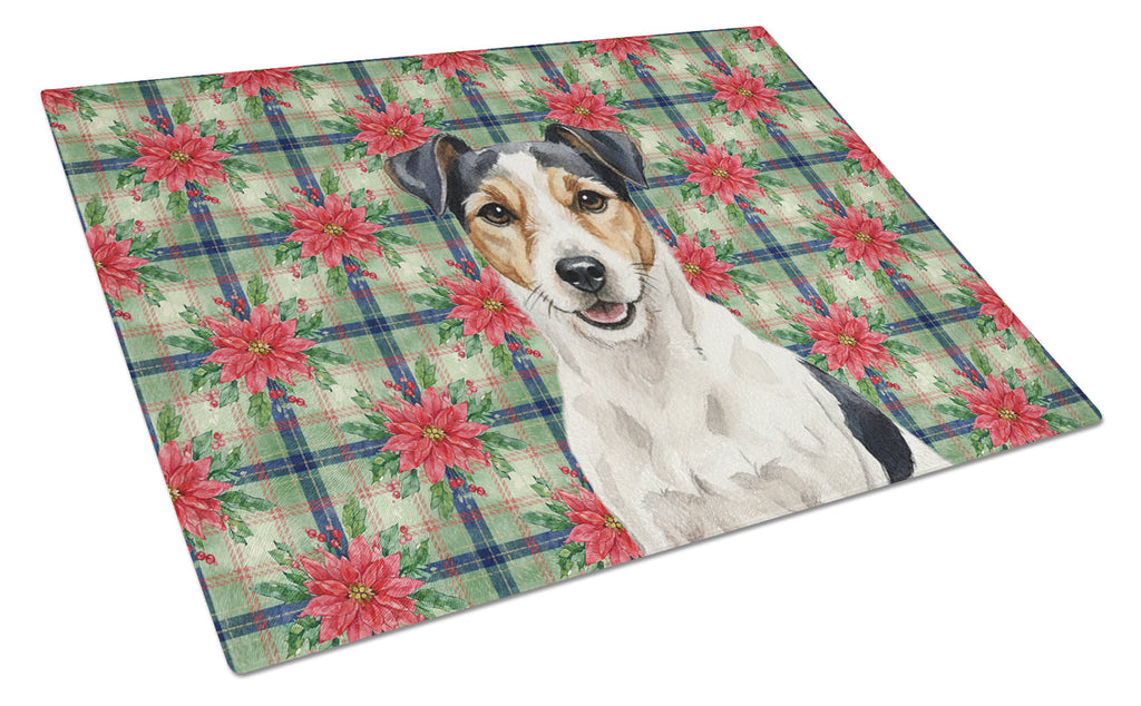 Parson Russell Terrier Christmas PoinsettIas Cutting Board Tempered Glass Kitchen Cutting Surface, Heat Resistant Chopping, Non-Slip Feet, Food Prep & Serving