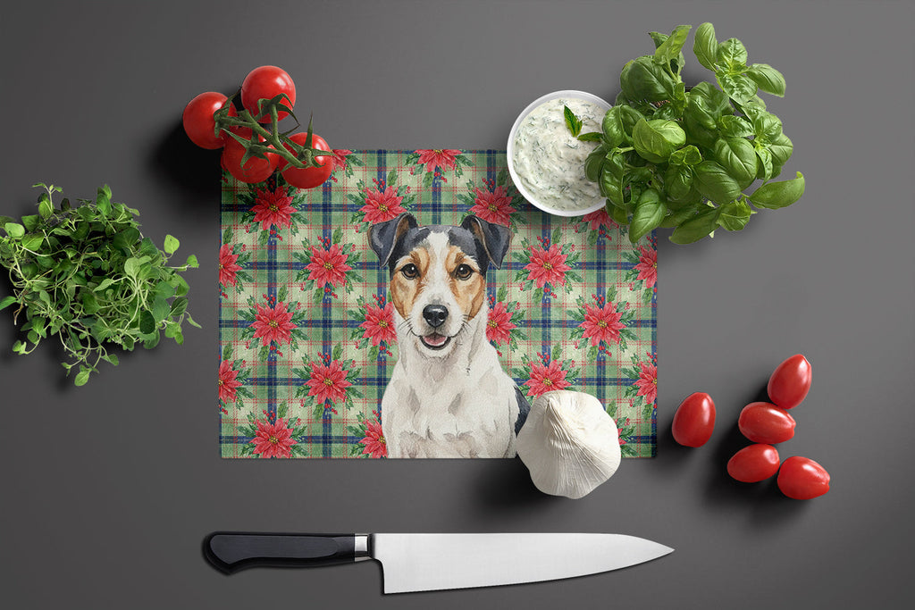 Parson Russell Terrier Christmas PoinsettIas Cutting Board Tempered Glass Kitchen Cutting Surface, Heat Resistant Chopping, Non-Slip Feet, Food Prep & Serving