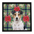 Parson Russell Terrier Christmas PoinsettIas Framed Metal Print Bathroom, Kitchen, Office, Home Decor Wall Art Ready to Hang, Square, 8X8