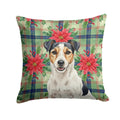 Parson Russell Terrier Christmas PoinsettIas Decorative Throw Pillow 14x14 Indoor Outdoor Accent Cushion, Fabric Cover with Insert for Sofa, Bed, Porch & Living Room