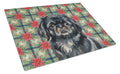 Black Pekingese Christmas PoinsettIas Cutting Board Tempered Glass Kitchen Cutting Surface, Heat Resistant Chopping, Non-Slip Feet, Food Prep & Serving