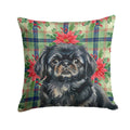 Black Pekingese Christmas PoinsettIas Decorative Throw Pillow 14x14 Indoor Outdoor Accent Cushion, Fabric Cover with Insert for Sofa, Bed, Porch & Living Room