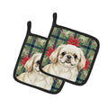 Cream Pekingese Christmas PoinsettIas Pot Holder Set of 2 Heat Resistant Quilted Hot Pads 7.5 x 7.5 Inch, Insulated Kitchen Trivets for Cooking & Baking