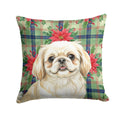 Cream Pekingese Christmas PoinsettIas Decorative Throw Pillow 14x14 Indoor Outdoor Accent Cushion, Fabric Cover with Insert for Sofa, Bed, Porch & Living Room