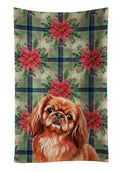 Red Pekingese Christmas PoinsettIas Kitchen Towel Velour Plush Front and Cotton Loop Back Machine Washable