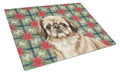 Sable Pekingese Christmas PoinsettIas Cutting Board Tempered Glass Kitchen Cutting Surface, Heat Resistant Chopping, Non-Slip Feet, Food Prep & Serving