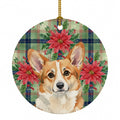 Corgi Christmas PoinsettIas Ceramic Ornament Christmas Tree Hanging Decorations for Home Christmas Holiday, Party, Gift, 3 in, Multicolor