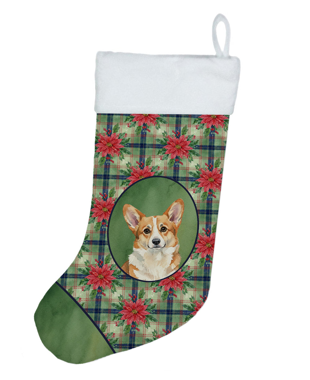Corgi Christmas PoinsettIas Holiday Stocking Double-Sided Print, Polyester Suede,11x18, Made in USA