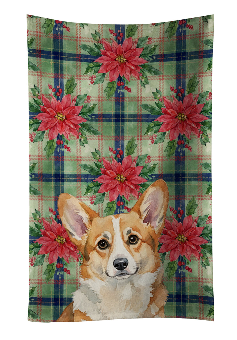 Corgi Christmas PoinsettIas Kitchen Towel Velour Plush Front and Cotton Loop Back Machine Washable