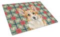 Corgi Christmas PoinsettIas Cutting Board Tempered Glass Kitchen Cutting Surface, Heat Resistant Chopping, Non-Slip Feet, Food Prep & Serving
